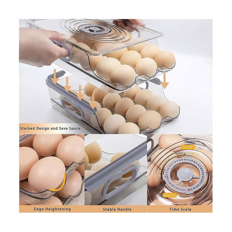 2 Layer Storage Egg Container for Refrigerator,automatically Rolling Egg Holder for Refrigerator wit