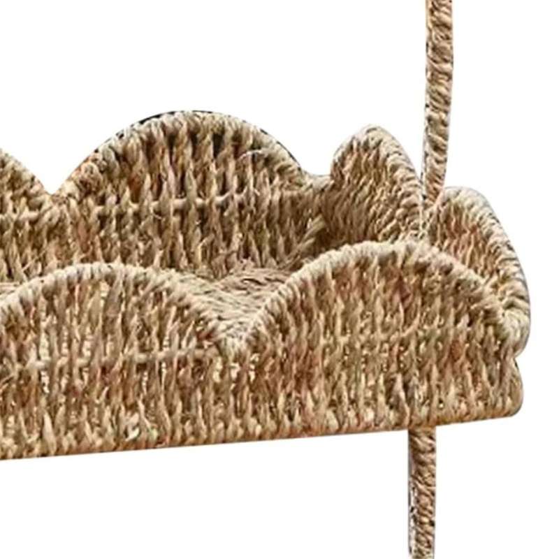 2 Layers Scalloped Basket Tray with Handle Rustic Decorative Woven Basket with Scalloped Edge Table