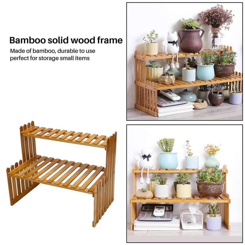 2 Layers Bamboo Storage Rack Kitchen Spice Seasoning Rack Decoration Organizer Shelf Home Desktop