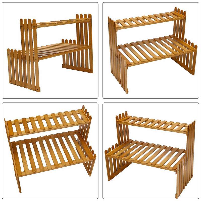 2 Layers Bamboo Storage Rack Kitchen Spice Seasoning Rack Decoration Organizer Shelf Home Desktop
