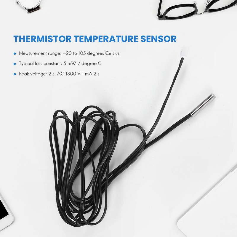 2 M Ntc Thermistor Temperature Sensor Waterproof Probe Wire 10 K 1% 3950 Black