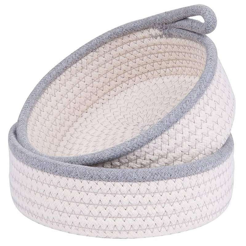 2 Mini Woven Baskets Round Cotton Rope Basket Little Storage Baskets for Organizing for Decor Baby T