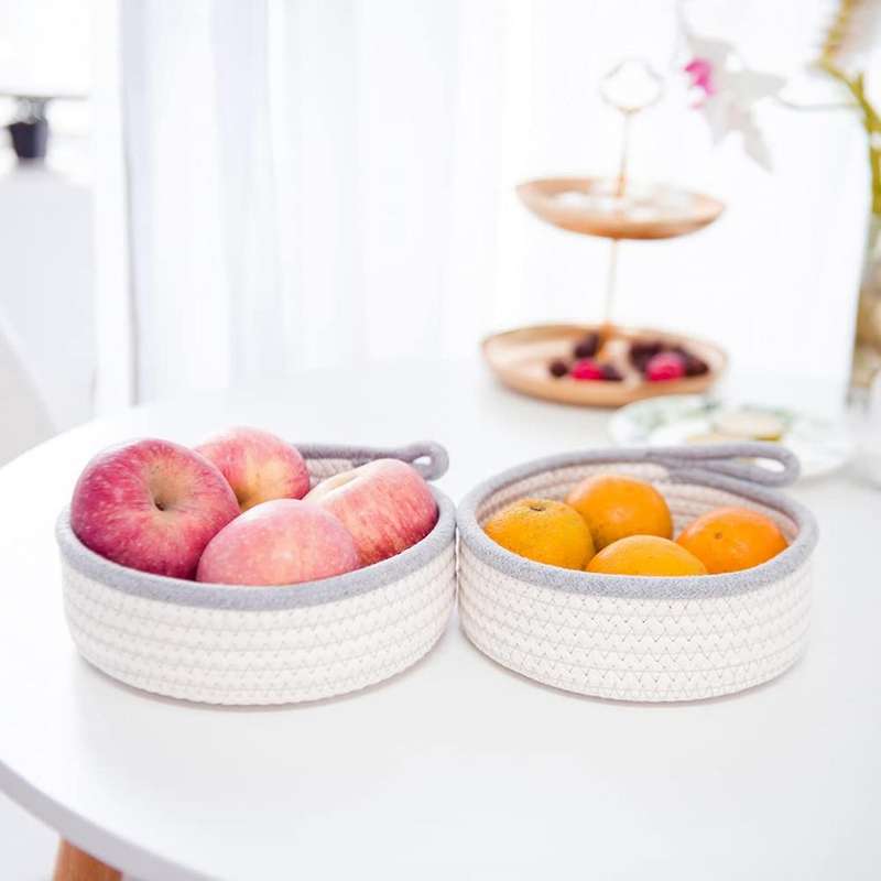 2 Mini Woven Baskets Round Cotton Rope Basket Little Storage Baskets for Organizing for Decor Baby T