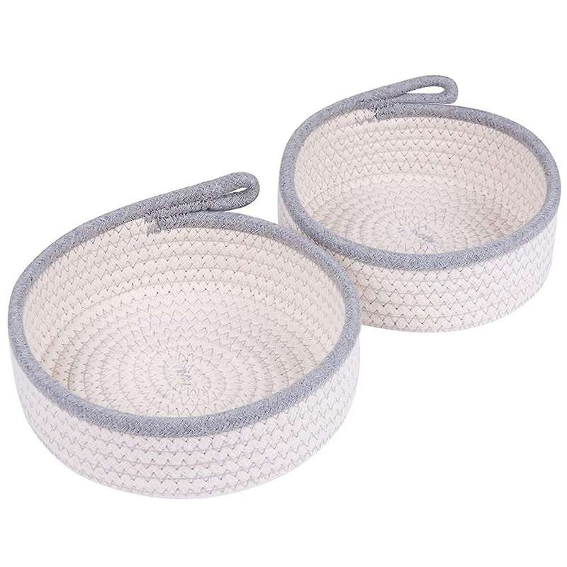 2 Mini Woven Baskets Round Cotton Rope Basket Little Storage Baskets for Organizing for Decor Baby T