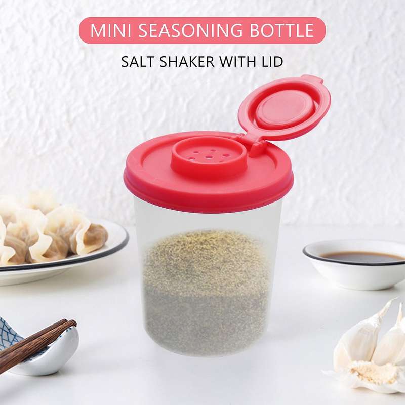 2 Medium Salt and Pepper Shakers Moisture Proof ,Salt Shaker with Red Covers Lids Plastic Airtight S