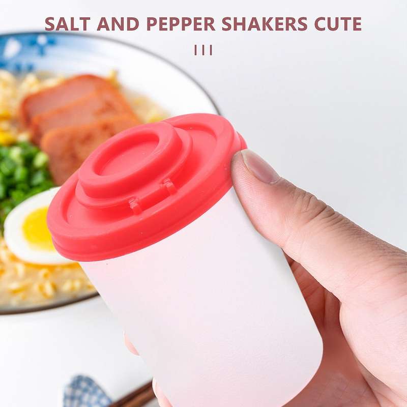 2 Medium Salt and Pepper Shakers Moisture Proof ,Salt Shaker with Red Covers Lids Plastic Airtight S