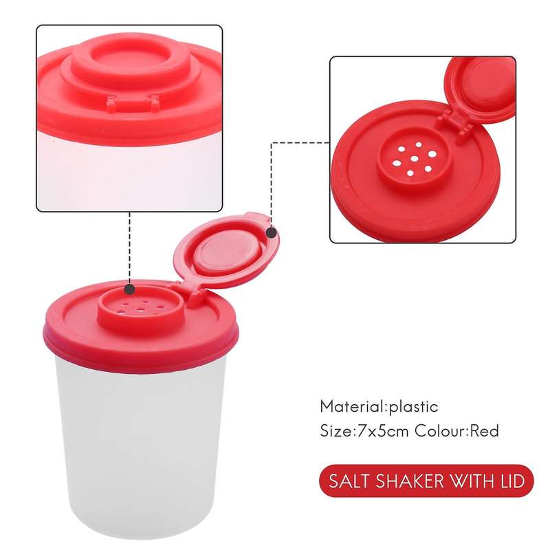 2 Medium Salt and Pepper Shakers Moisture Proof ,Salt Shaker with Red Covers Lids Plastic Airtight S