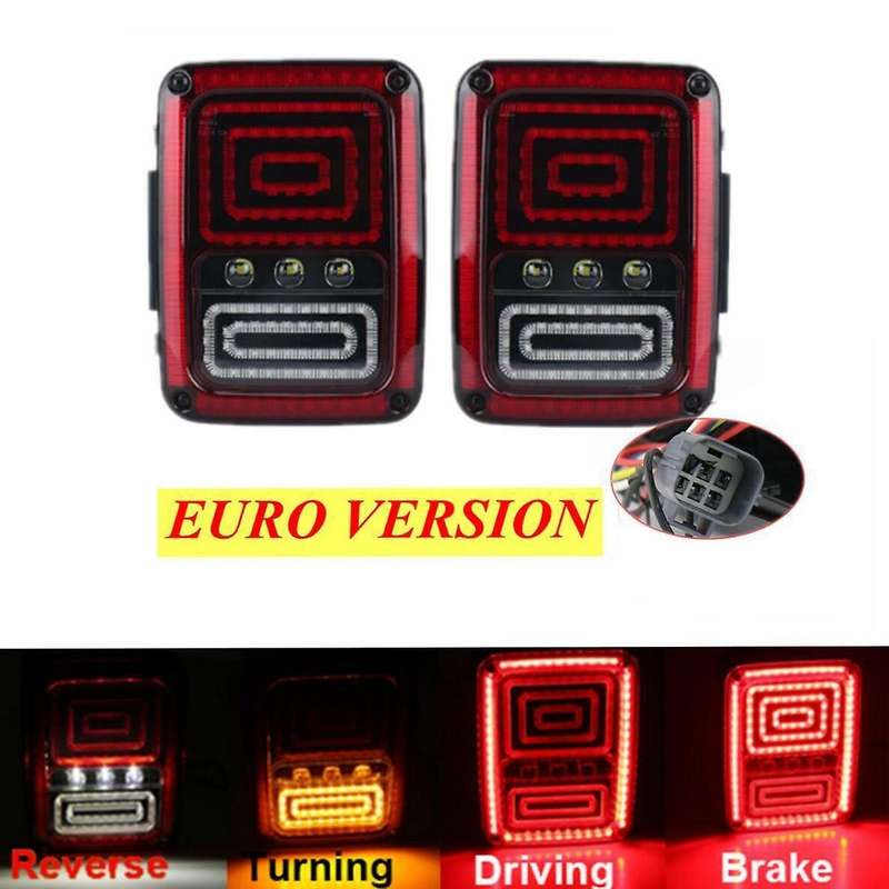 2 Led Rear Tail Light Brake Reverse Turn Signal Lamp for Jk Euro(Eu Plug)