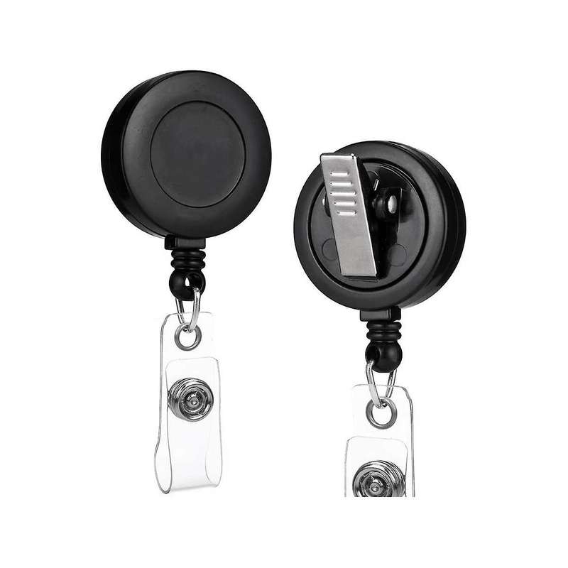 2 Pack - Retractable ID Name Badge Holder Reels with Swivel Alligator Clip (Black)