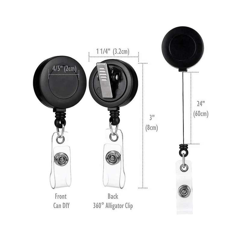 2 Pack - Retractable ID Name Badge Holder Reels with Swivel Alligator Clip (Black)