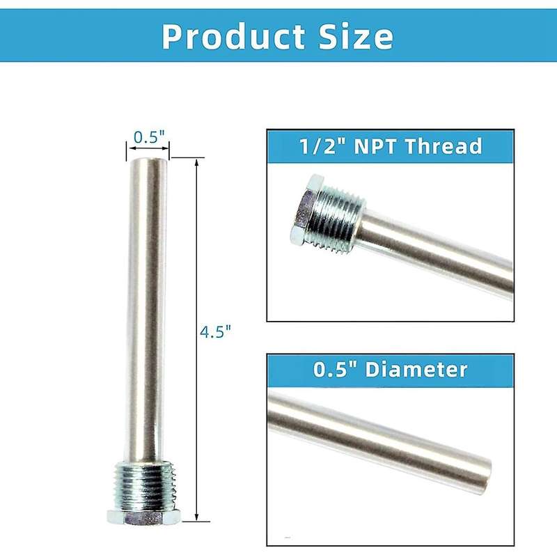 2 Pack 1/2Inch NPT RV Water Heater Anode Rod with PTFE Tape -Anode Rod for Atwood Heaters 11553, fo