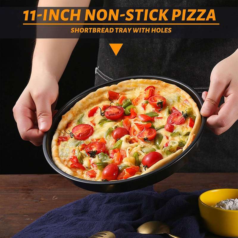 2 Pack 11 Inch Personal Perforated Pizza Pans Carbon Steel with Nonstick Coating Easy to Clean Pizz