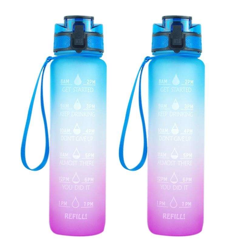 2 Pack 1000Ml Water Bottle with Motivational Time Marker Gradient Water Bottle for Fitness Gym and O
