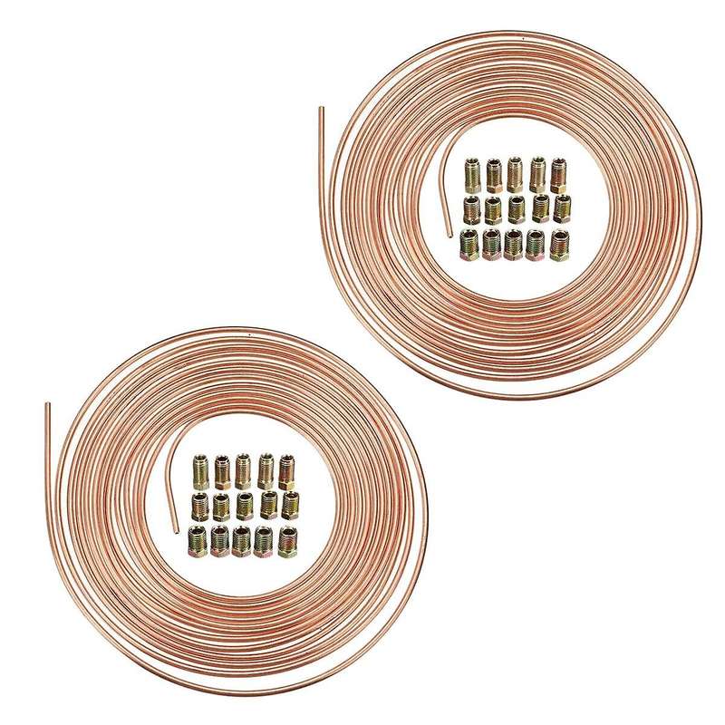 2 Pack 25ft Copper Nickel Brake Line Tubing Kit 3/16 Inch Od + 30pcs Fitting Nuts