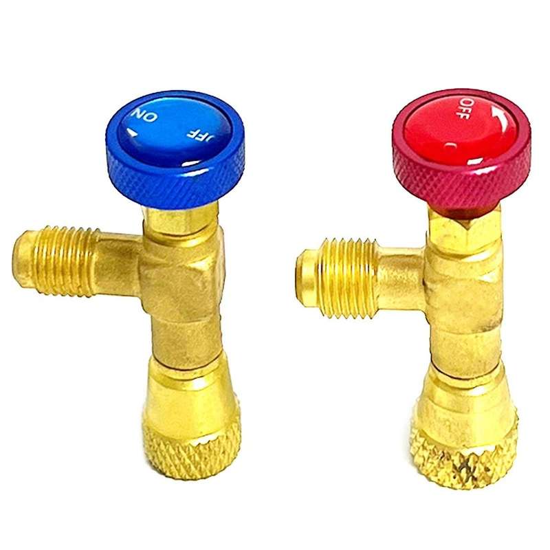 2 Pack Air Conditioning Refrigeration Safety Valve R410A R22 1/4Inch Fill Safety Liquid Adapter Hand