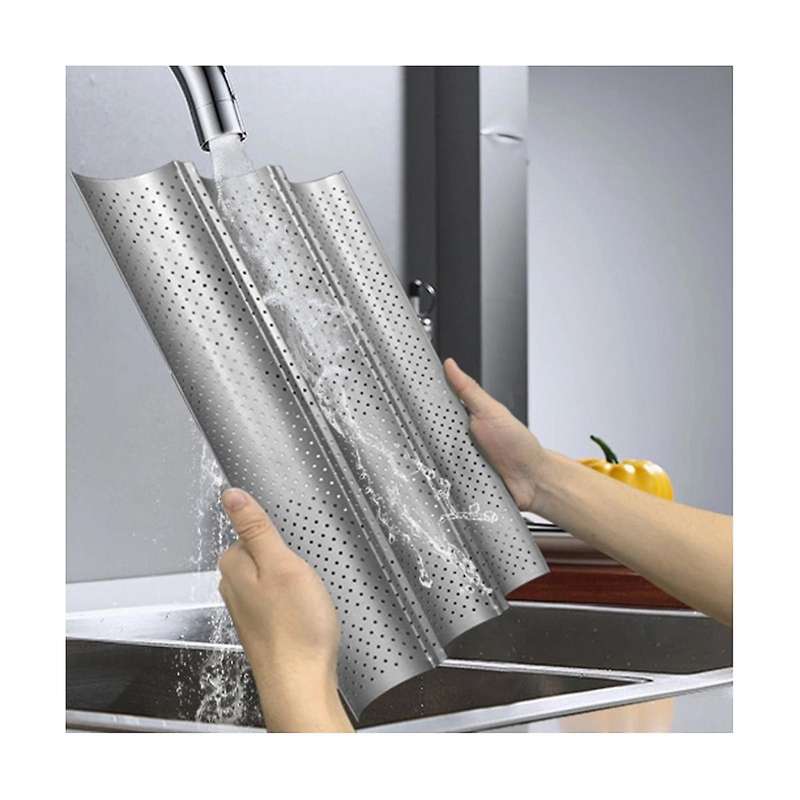 2 Pack Baking Pan, Non-stick Perforated French Bread Pan,sheet for 3 Loaf Baking Pan Toast Perforat