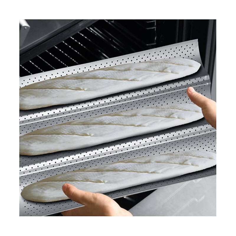 2 Pack Baking Pan, Non-stick Perforated French Bread Pan,sheet for 3 Loaf Baking Pan Toast Perforat