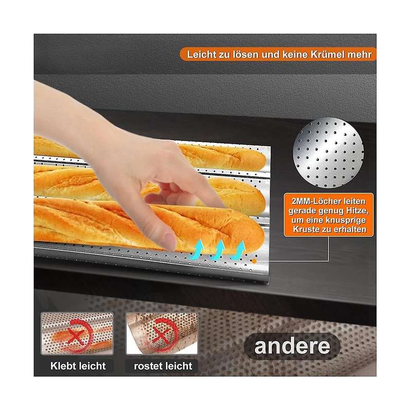 2 Pack Baking Pan, Non-stick Perforated French Bread Pan,sheet for 3 Loaf Baking Pan Toast Perforat