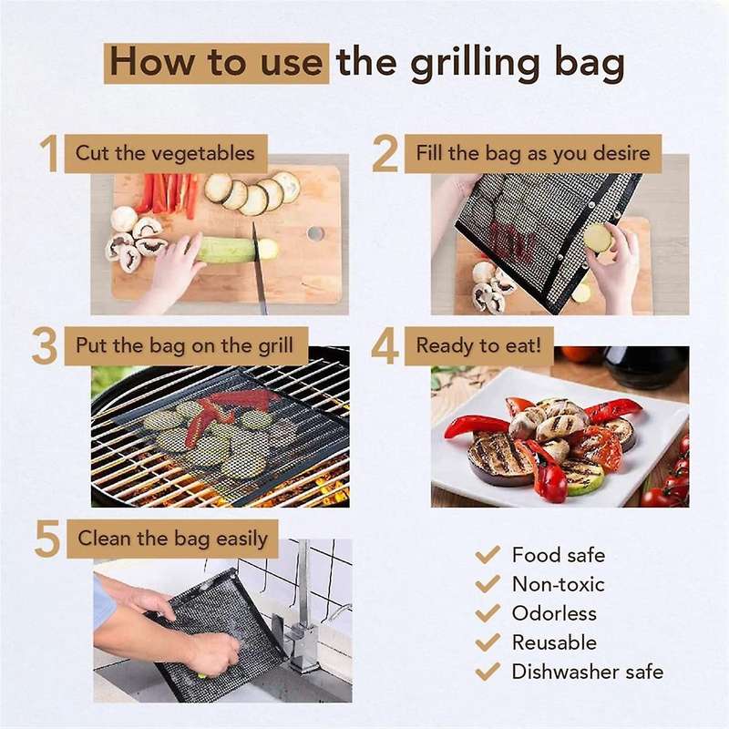 2 Pack BBQ Mesh Grill Bags Reusable, Reusable Non-Stick BBQ Mesh Grilling Bags/Grill Mat for Fish Ve