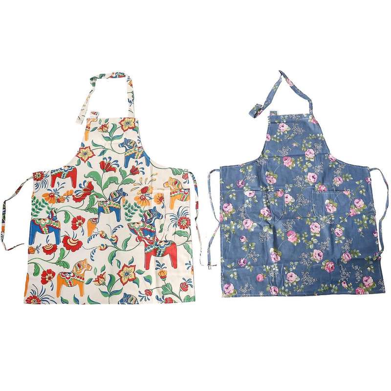 2 Pack Apronner Bib Aprons for Women Soft Cotton Linen Kitchen Cooking Chef Apron with Pockets Adju