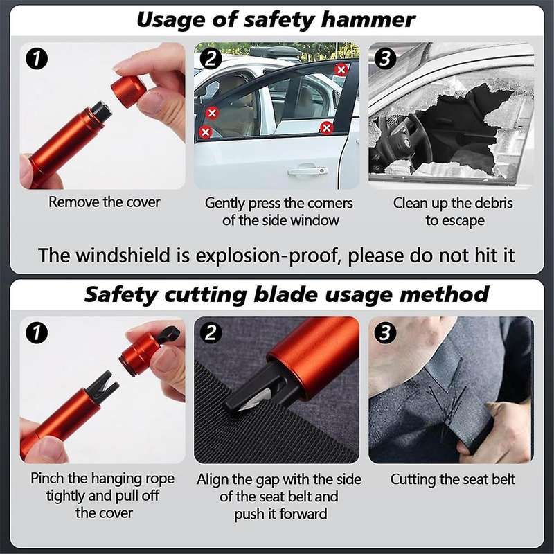 2 Pack Car Window Breaker Seatbelt Cutter Hammerdex, Safehammer Glass Breaker Car Window Breaker, fo