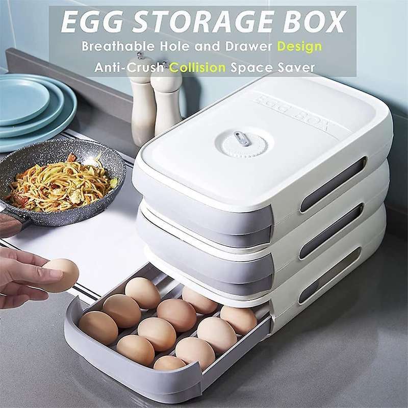 2 Pack Egg Storage Box,Refrigerator Egg Trays Egg Holder Container with Date Reminder,for Kitchen S