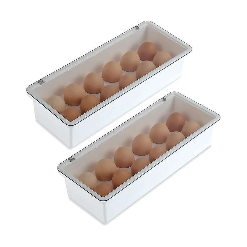2 Pack Egg Holder for Refrigerator, 12 Grid Plastic Egg Storage Container, Refrigerator Organizer B