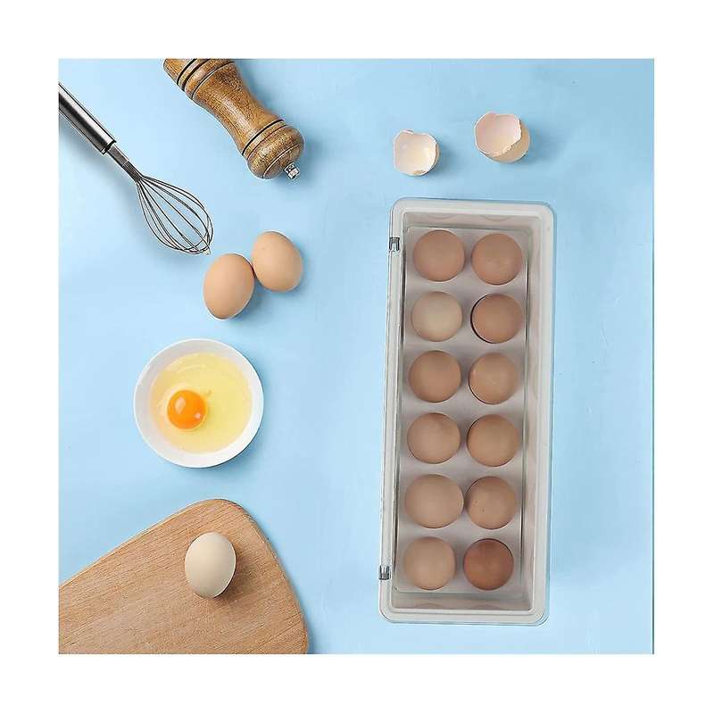 2 Pack Egg Holder for Refrigerator, 12 Grid Plastic Egg Storage Container, Refrigerator Organizer B
