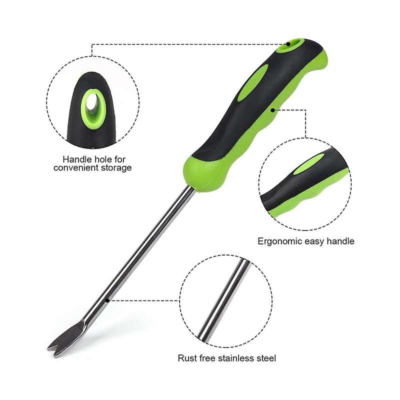 2 Pack Garden Hand Weeder Tool with Ergonomic Handle Stainless Steel Garden Lawn Weed Puller Soil L
