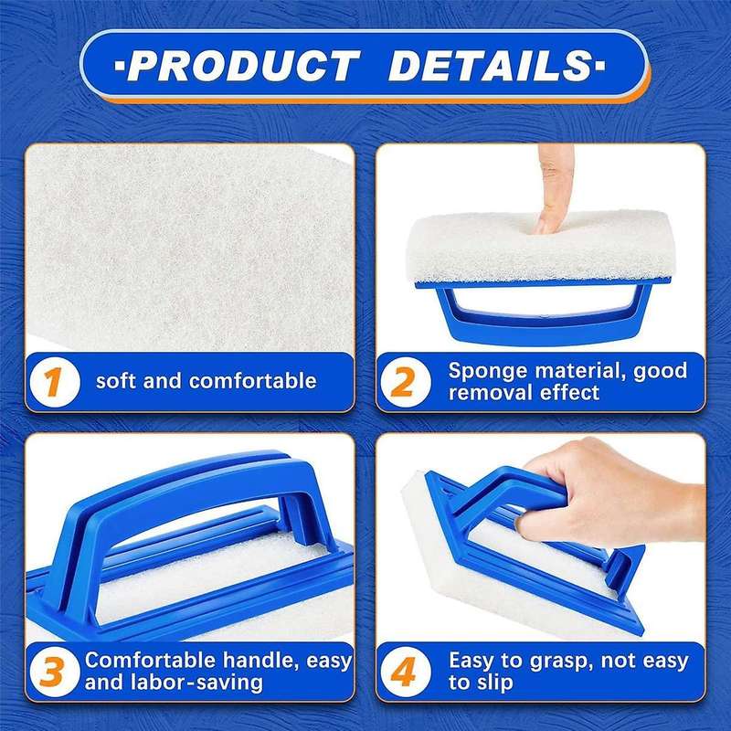 2 Pack Hand- Pool Scrub Brush,scrubbing Scouring Sponge Pad for Cleaning Scrubber, Kitchen,bathroom