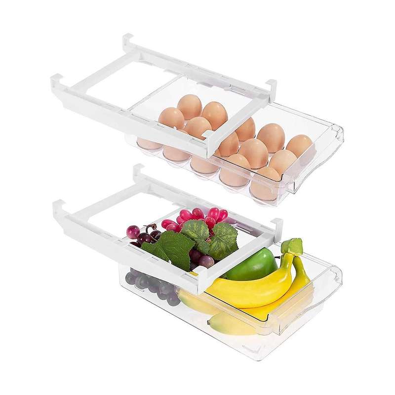 2 Pack Fridge Organizer, Pull Out Fridge Drawer Organizer, Fridge Storage Box, Clear Container Food