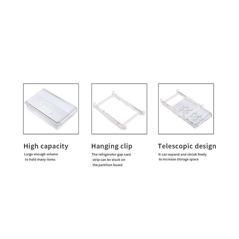 2 Pack Fridge Organizer, Pull Out Fridge Drawer Organizer, Fridge Storage Box, Clear Container Food