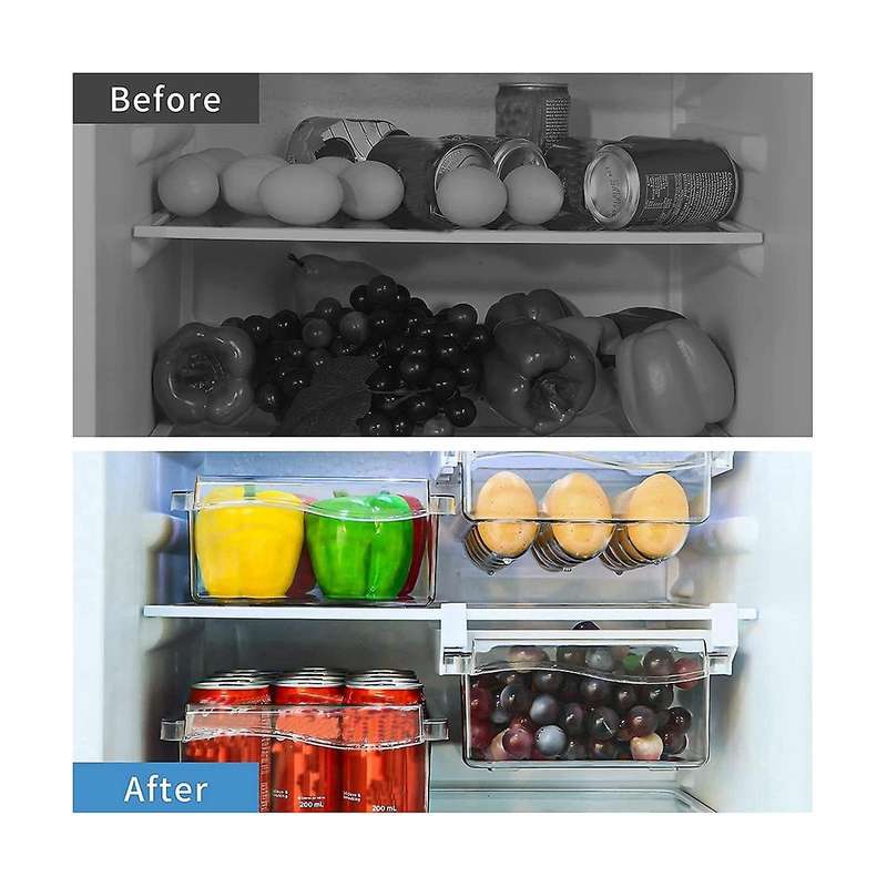 2 Pack Fridge Organizer, Pull Out Fridge Drawer Organizer, Fridge Storage Box, Clear Container Food