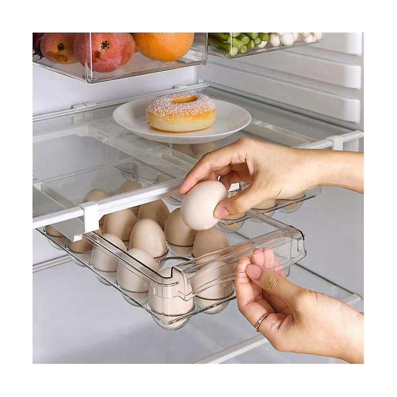 2 Pack Fridge Organizer, Pull Out Fridge Drawer Organizer, Fridge Storage Box, Clear Container Food