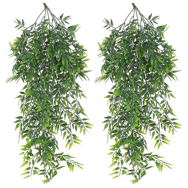 2 Pack Hanging Artificial Plants Bamboo Faux Hanging Bamboo Leaves Weeping Drooping Plant for Indoor