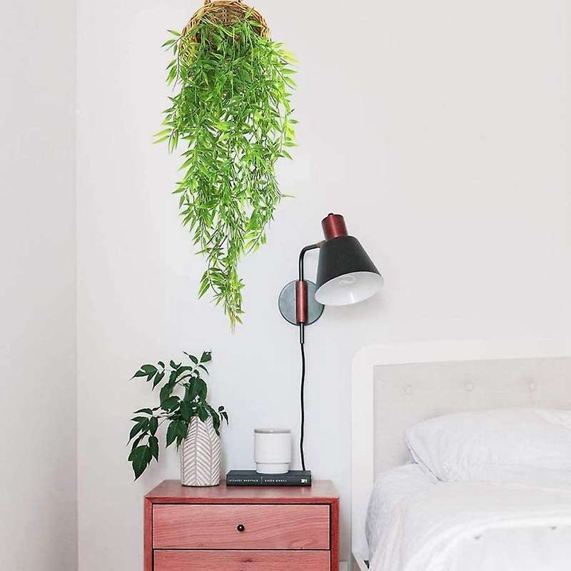 2 Pack Hanging Artificial Plants Bamboo Faux Hanging Bamboo Leaves Weeping Drooping Plant for Indoor