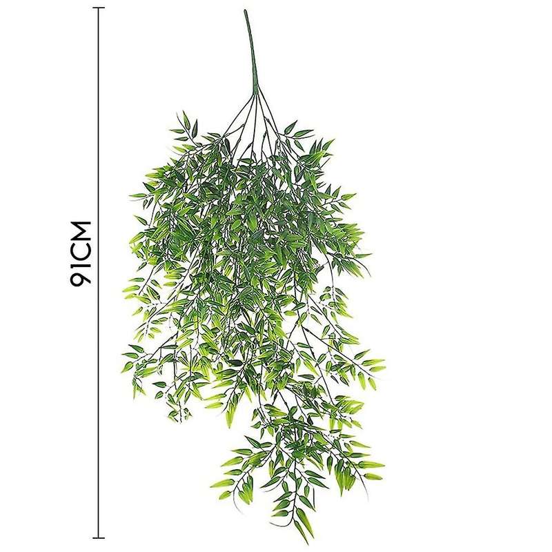 2 Pack Hanging Artificial Plants Bamboo Faux Hanging Bamboo Leaves Weeping Drooping Plant for Indoor