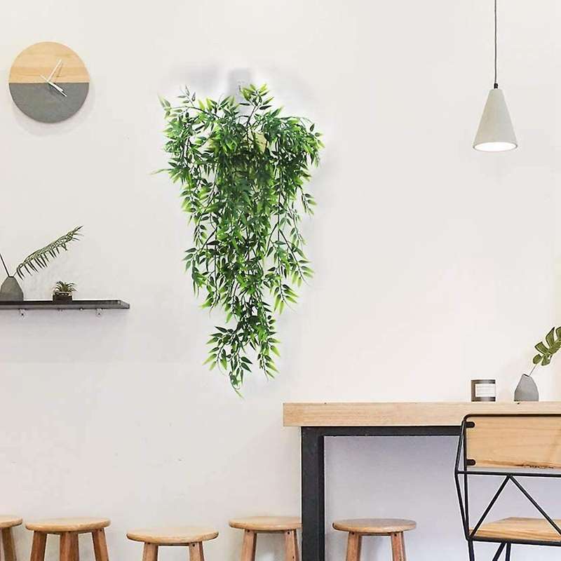 2 Pack Hanging Artificial Plants Bamboo Faux Hanging Bamboo Leaves Weeping Drooping Plant for Indoor