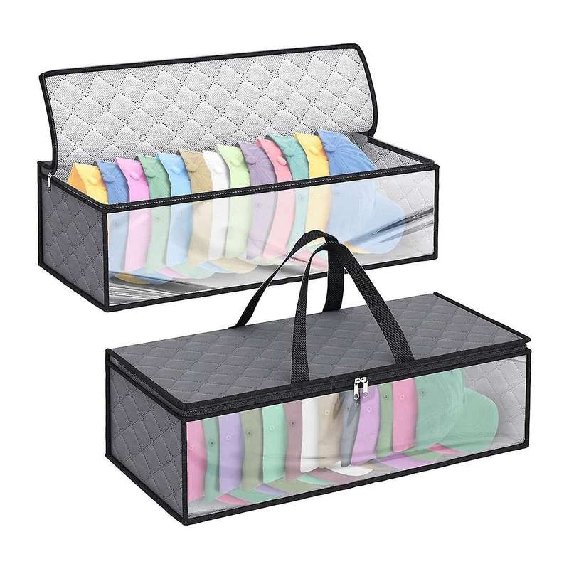 2 Pack Hat Storage Bag for Baseball, Caps Hat Organizer Case Hat Holder Rack with 2 Carry Handles F