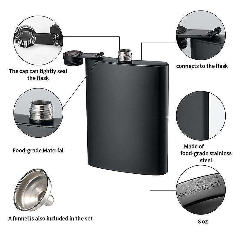 2 Pack Hip Flasks for Liquor, 8 Oz Stainless Steel Leakproof Thin Flasks with Funnel for Men & Wome
