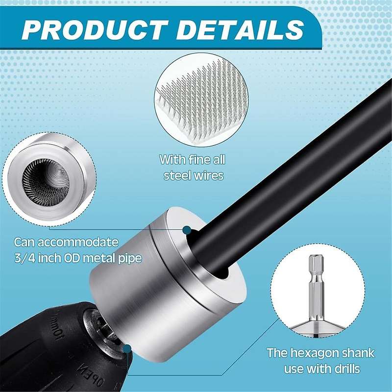 2 Pack Metal Copper Pipe Cleaner with 2 Replaceable Brushes Tube Cleaning Brush for Power Drill (1/2