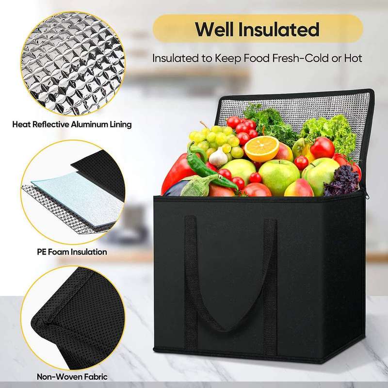 2 Pack Insulated Reusable Grocery Bags, Collapsible Cooler Bag for Groceries, Heavy Duty Insulated