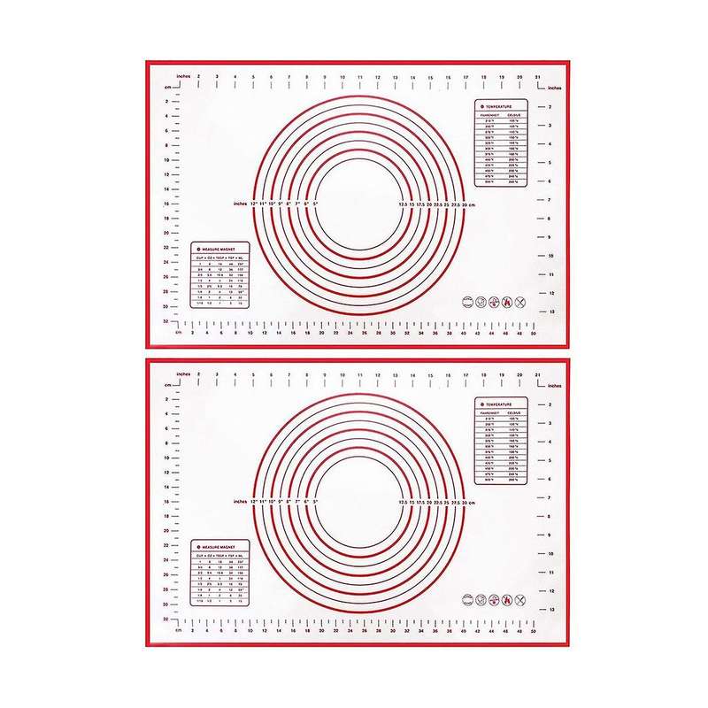 2 Pack Non-stick Silicone Baking Mat Pastry Mat with Measurements Perfect for for Pizza, Cake, Brea