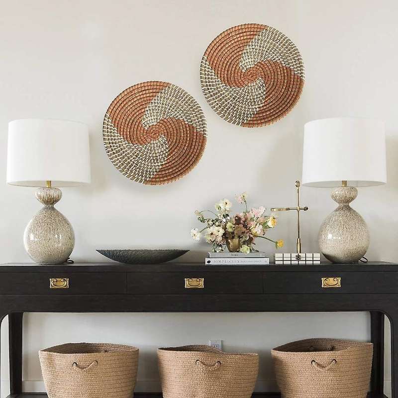 2 Pack Natural Woven Fruit Basket Bowls Handmade Seagrass Decorative Bowl Chic Rustic Boho Decor Wal