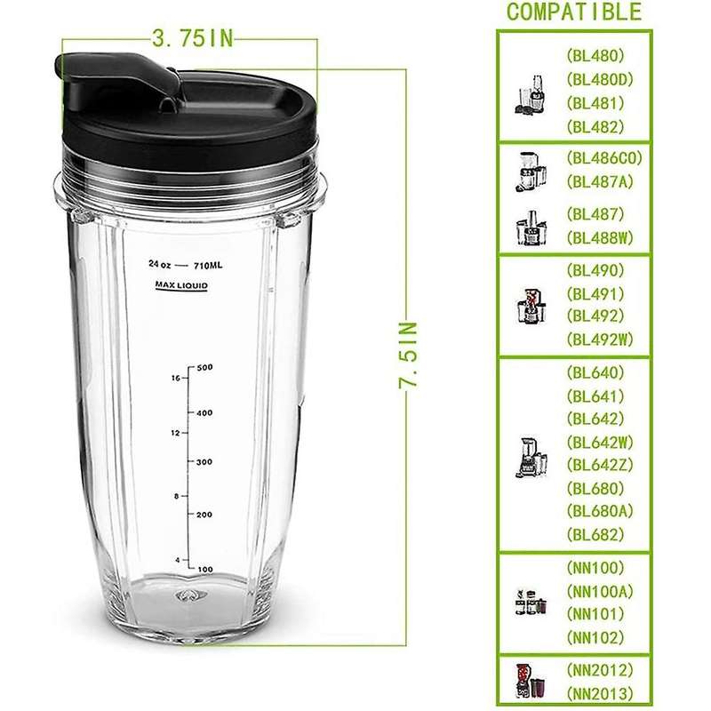 2 Pack Replacement 24 Oz Blender Cups with Lid for Nutri Ninja Auto IQ BL450 BL480 NN102 Blender Ac