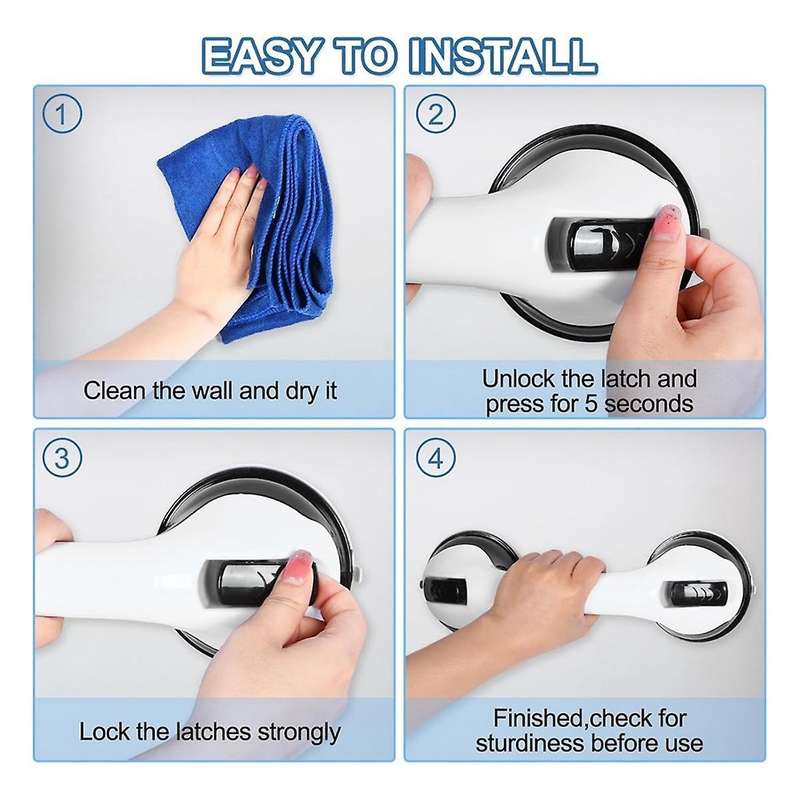 2 Pack Shower Handle 11.4 Inch Suction Shower Bar, Safety Bars for Shower Chair, Bathroom Grab Bar