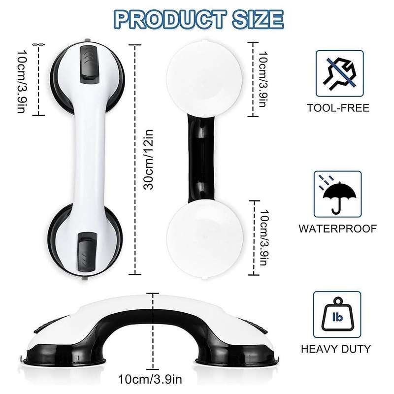 2 Pack Shower Handle 11.4 Inch Suction Shower Bar, Safety Bars for Shower Chair, Bathroom Grab Bar