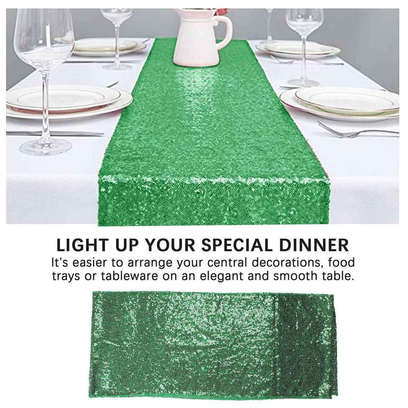 2 Pack Sequin Table Runner Green Table Runner for Birthday Wedding Bachelorette Holiday Celebration