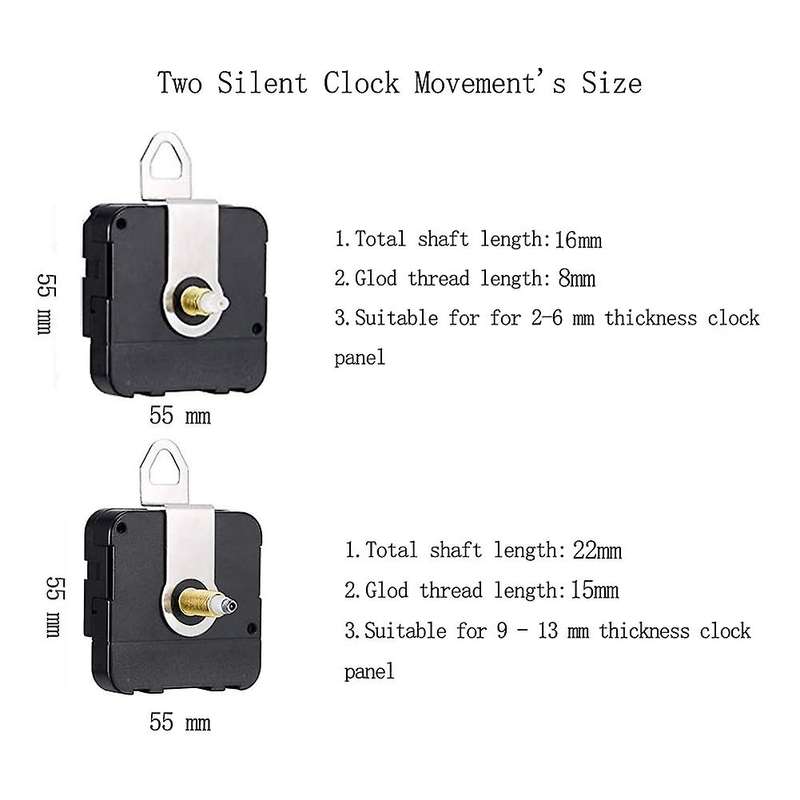 2 Pack Silent Quartz Clock Movement,Wall Clock Motor Replacement DIY Repair Parts,Long and Short Axi