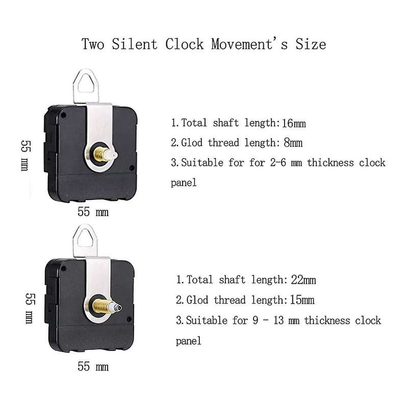 2 Pack Silent Quartz Clock Movement,Long and Short Axis Clock Mechanism,Wall Clock Motor Replacement